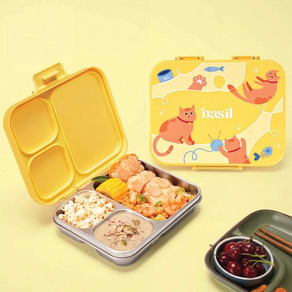 Basil Bento Ace 3-Compartment Stainless Steel Lunchbox 1000 ml Kitty Party