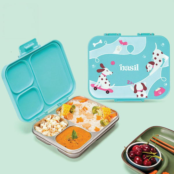 Basil Bento Ace 3 Compartment Stainless Steel Lunchbox 1000 ml Wiggly Woof