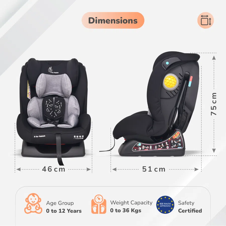 R for Rabbit Car Seat Jack N Jill - NXG Black Grey