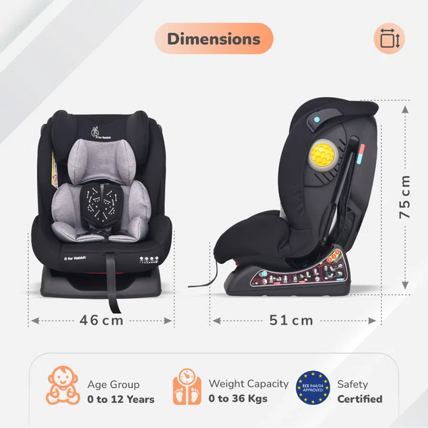 R for Rabbit Car Seat Jack N Jill - NXG Black Grey