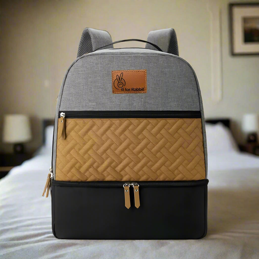 R For Rabbit Caramello Truffle Diaper Bag with Stroller Attachment - Black Mustard