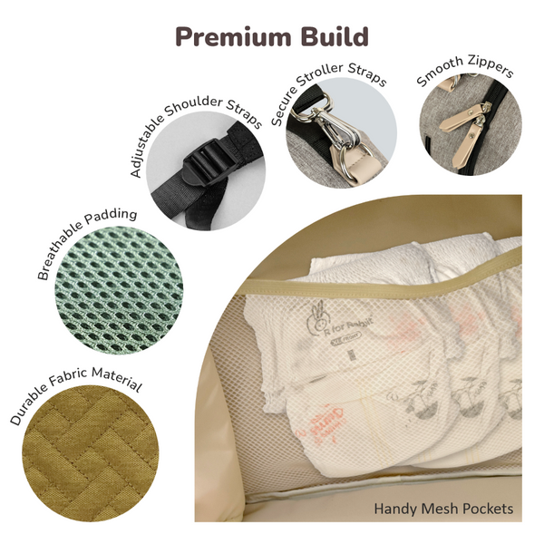 R For Rabbit Caramello Truffle Diaper Bag with Stroller Attachment - Black Mustard