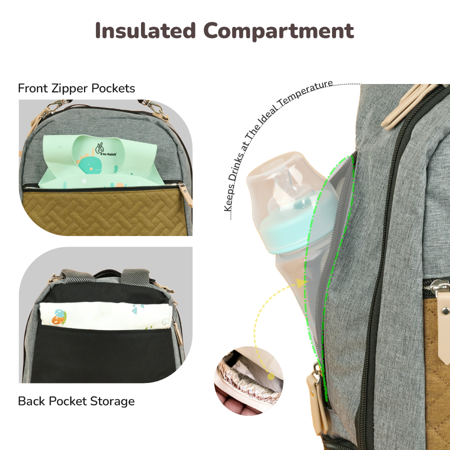 R For Rabbit Caramello Truffle Diaper Bag with Stroller Attachment - Black Mustard