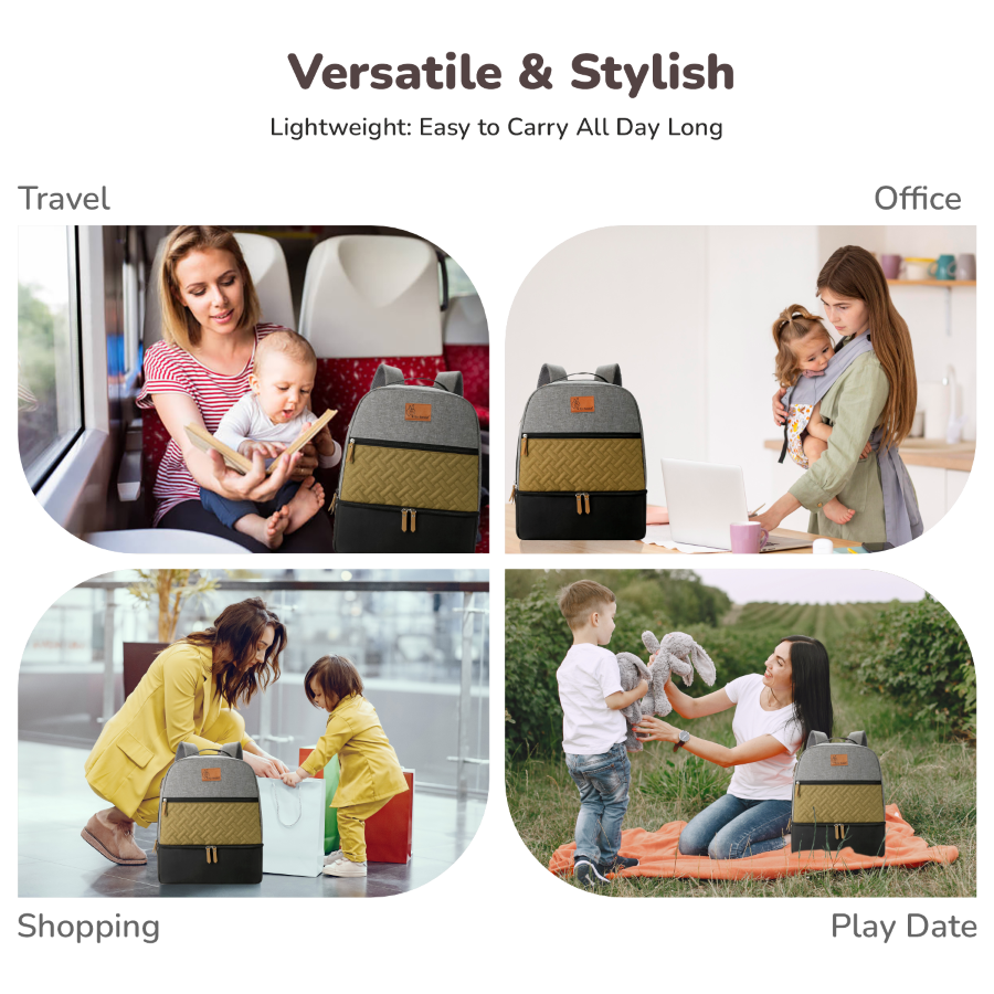 R For Rabbit Caramello Truffle Diaper Bag with Stroller Attachment - Black Mustard