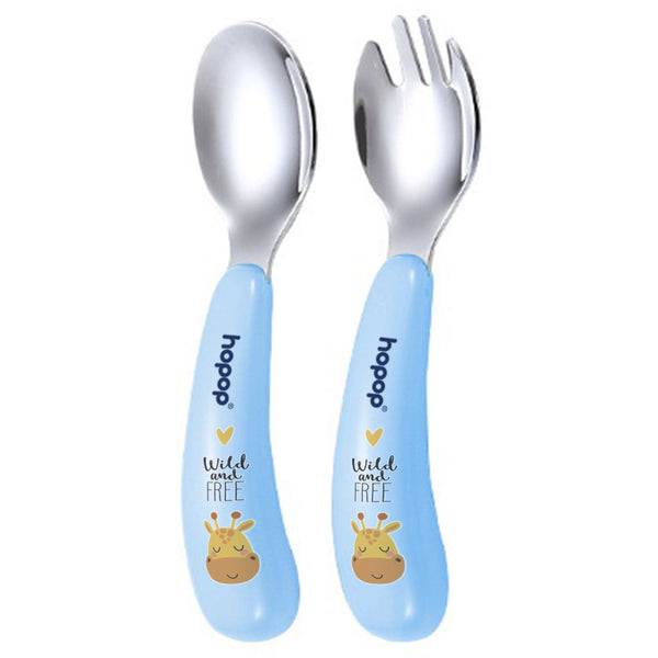 Hopop Stainless Steel Spoon & Fork Set with Travel Case 2-Piece Blue