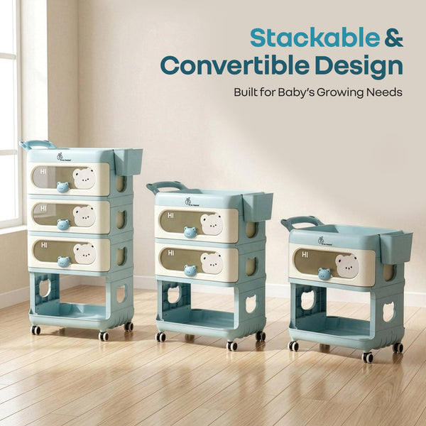 R For Rabbit Kiddo Korner Bear Baby Storage Organizer with 3 Drawers, Open Storage, 360° Wheels & Detachable Basket