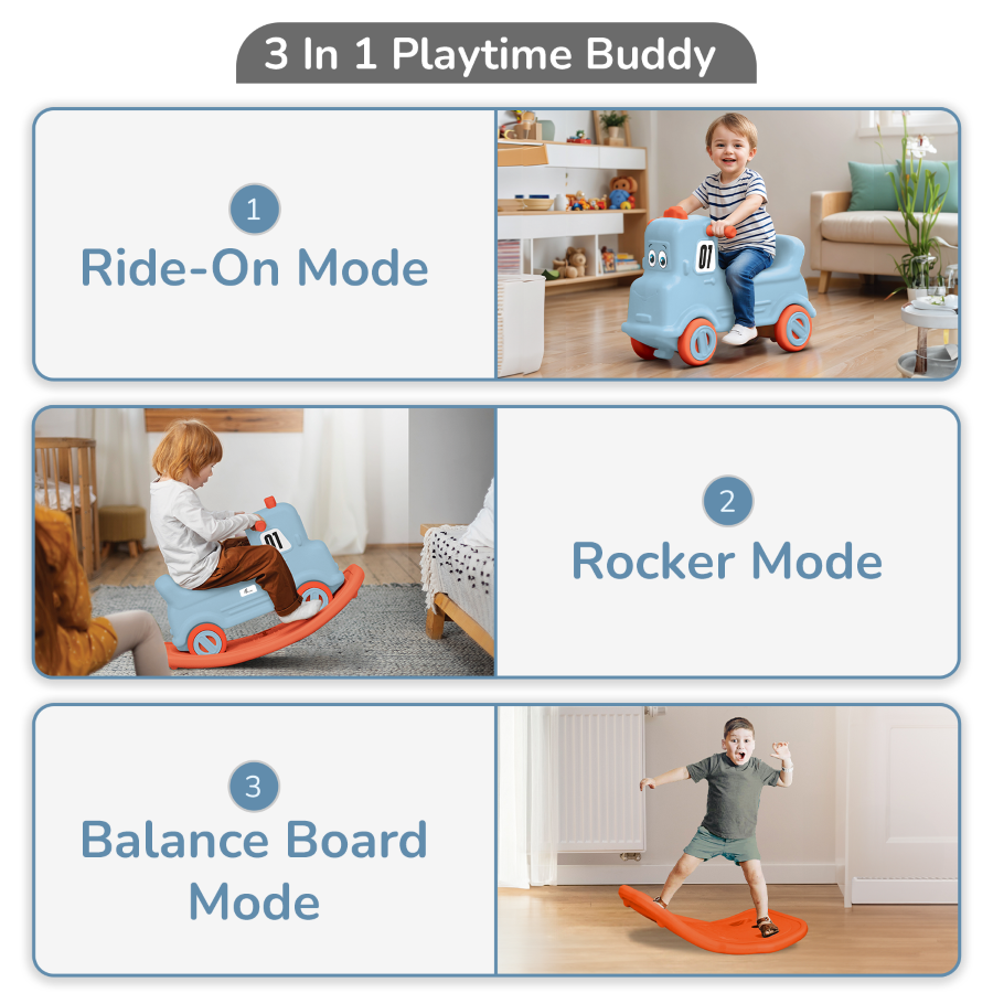 R For Rabbit Rock N Ride 3-in-1 Balance Board, Ride-On - Blue Orange