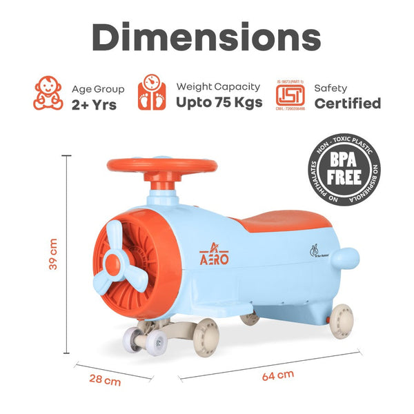 R For Rabbit Iya Iya Aero Swing Car for kids 2 in 1 Ride On - Blue Orange