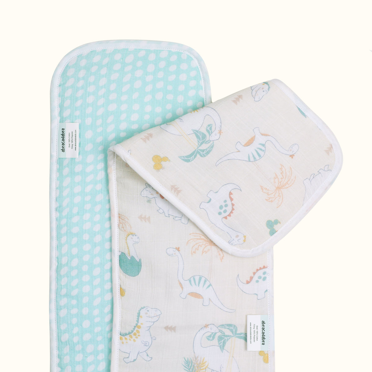 Abracadabra 4-Layer Muslin Burp Pads – D for Dino, Pack of 2