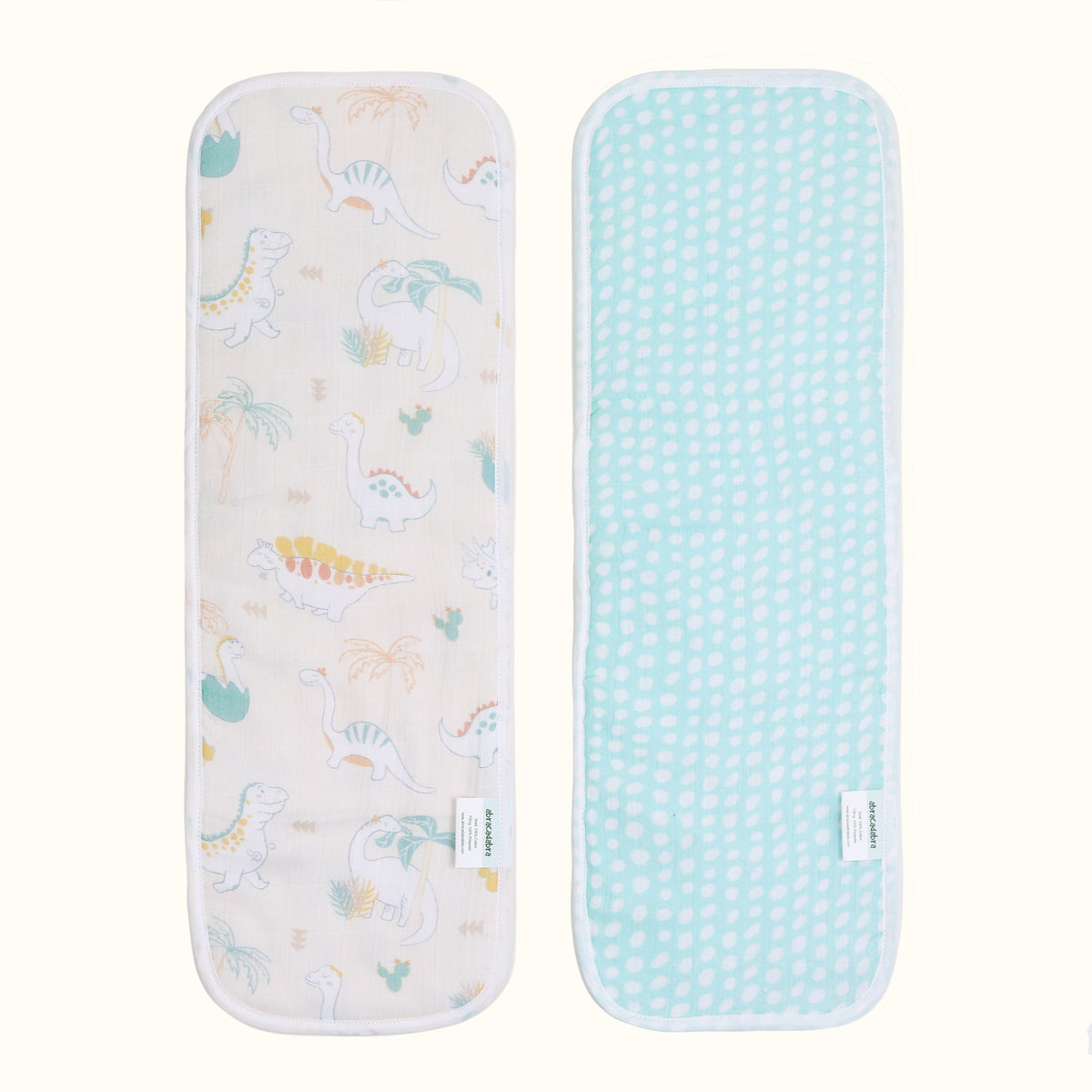 Abracadabra 4-Layer Muslin Burp Pads – D for Dino, Pack of 2
