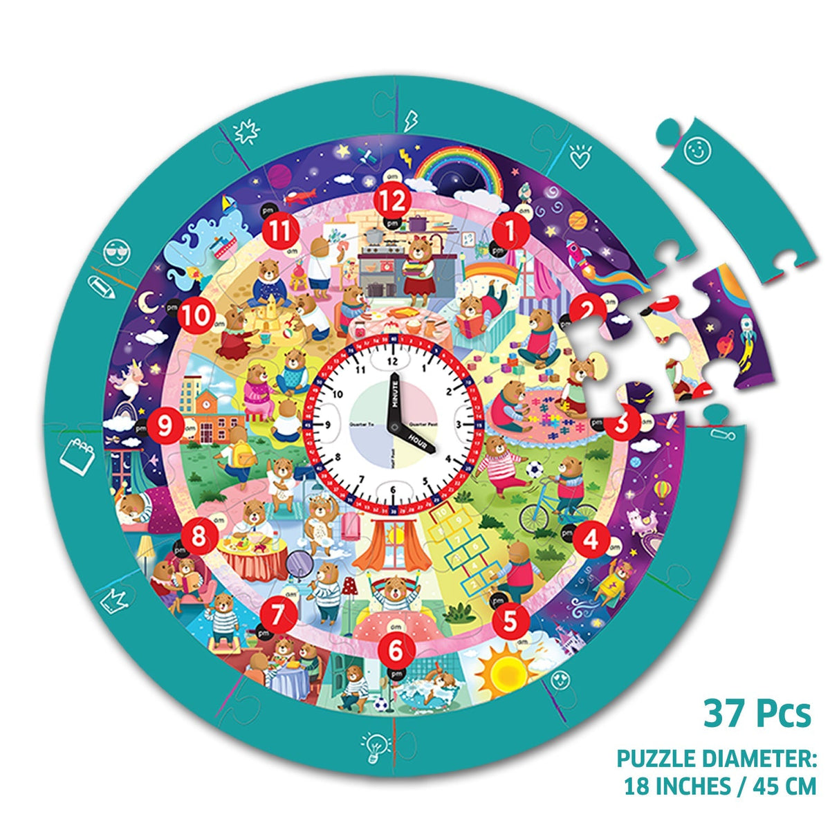 Chalk and Chuckles Busy Bear’s Day Tell the Time Clock Puzzle 45 cm Multicolor