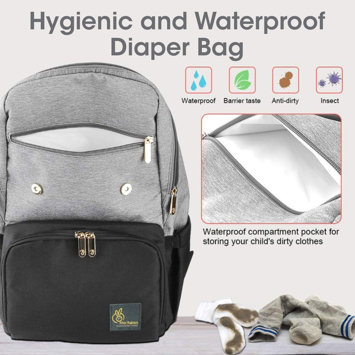 R For Rabbit Diaper Bag Caramello Smart Grey Black