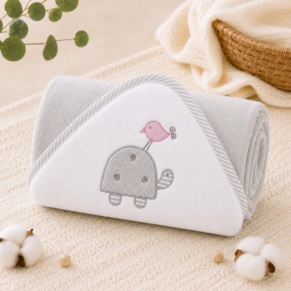 Babiano Turtle & Bird Baby Hooded Towel – Grey