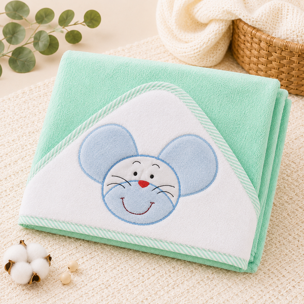 Babiano Cute Mouse Baby Hooded Towel – Mint Green
