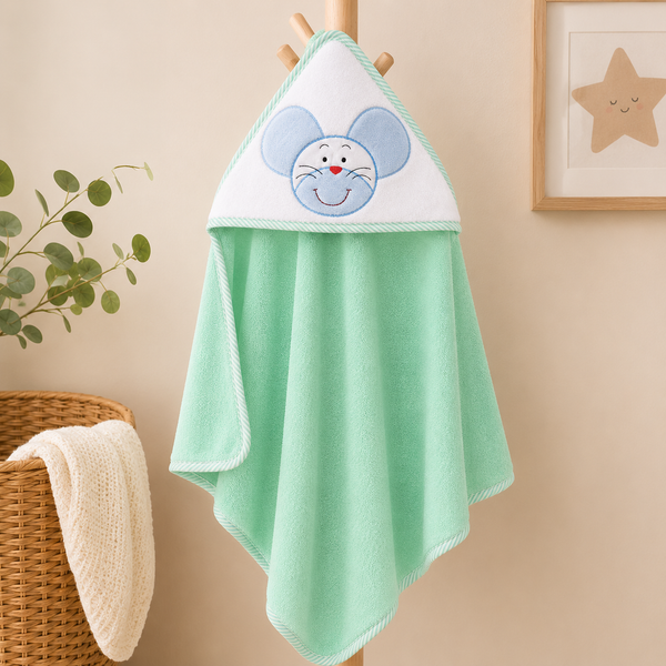 Babiano Cute Mouse Baby Hooded Towel – Mint Green
