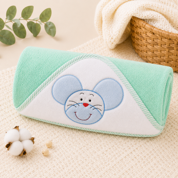 Babiano Cute Mouse Baby Hooded Towel – Mint Green