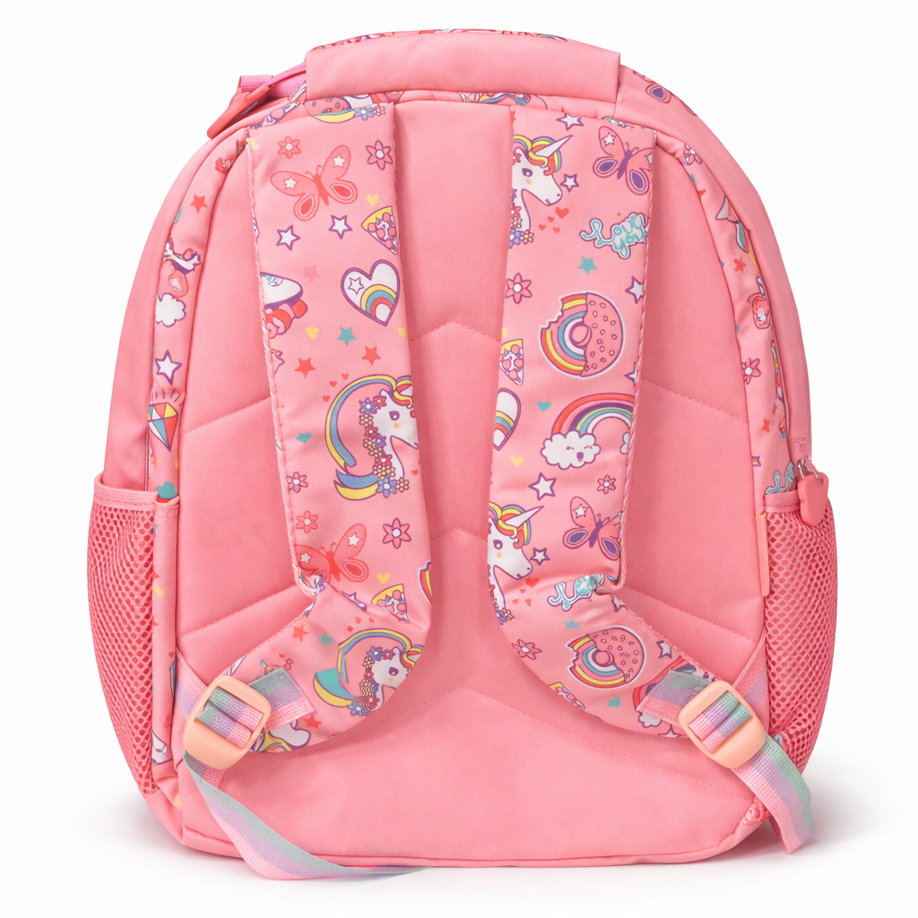 Vest School Bag For Kids With Pouch 16" - Unicorn Pink