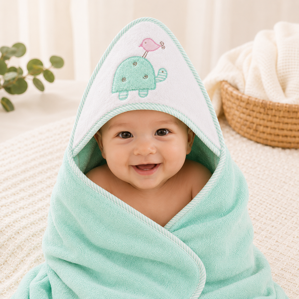 Babiano Turtle & Bird Baby Hooded Towel – Mint Green