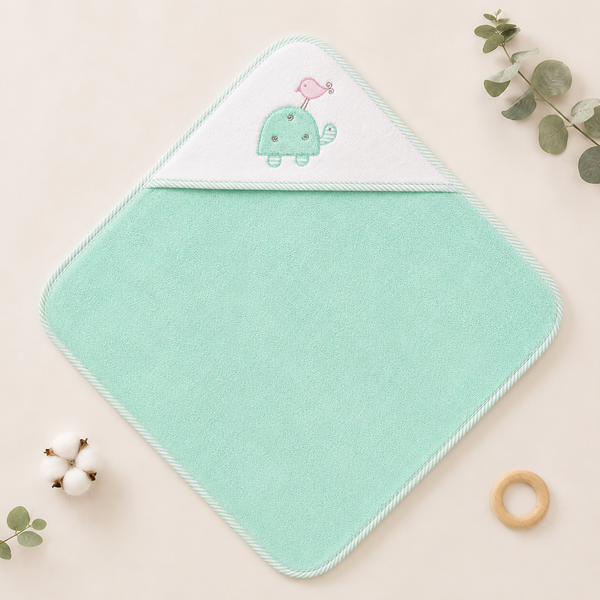 Babiano Turtle & Bird Baby Hooded Towel – Mint Green
