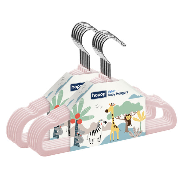 Hopop Non-Slip Velvet Baby Clothes Hangers Pack of 6 Pink