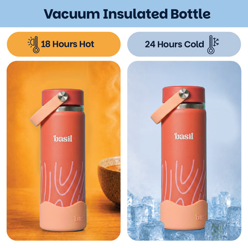 Basil HydraRush Insulated Water Bottle 600ml 7–12Y – Coral Swirl