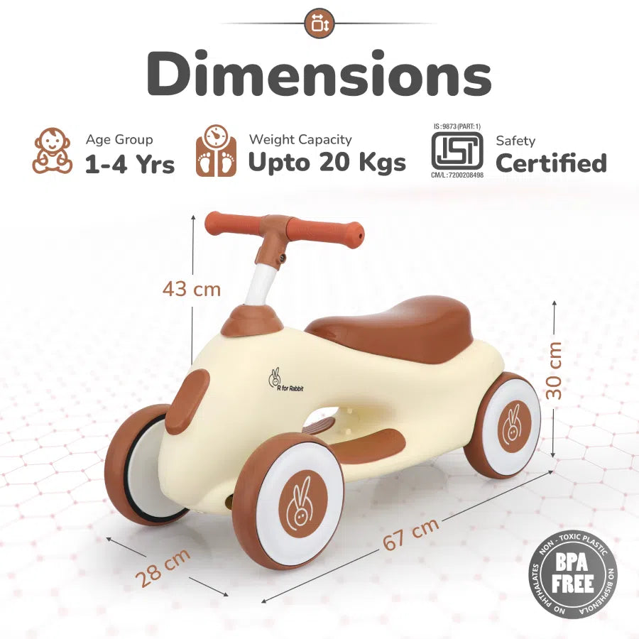 R For Rabbit Speedster Zoomy Push Ride On - Cream Brown
