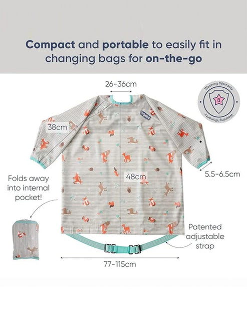 BiBaDo Long Sleeve Coverall Weaning Bib & Attachable Handi Cutlery Bundle 6 Months+ Arctic Adventure White