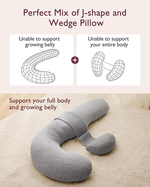Momcozy F Shaped Pregnancy Pillow Grey - Air Layer