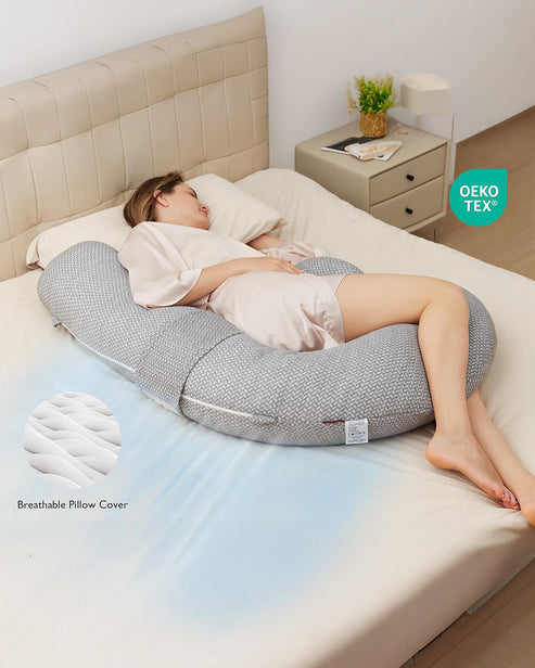 Momcozy F Shaped Pregnancy Pillow Grey - Air Layer