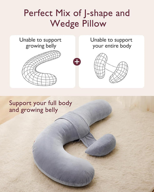 Momcozy F Shaped Pregnancy Pillow Grey - Velvet