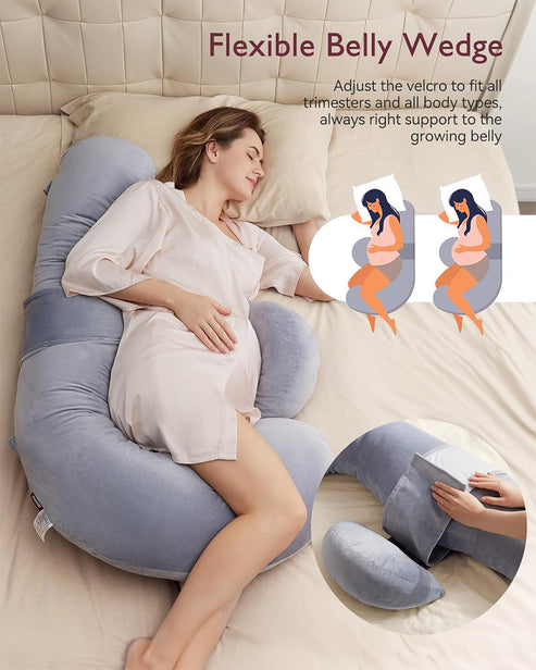 Momcozy F Shaped Pregnancy Pillow Grey - Velvet