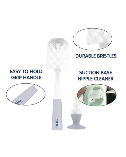 Hopop 2-in-1 Bottle & Nipple Cleaning Brush Set One Size Grey