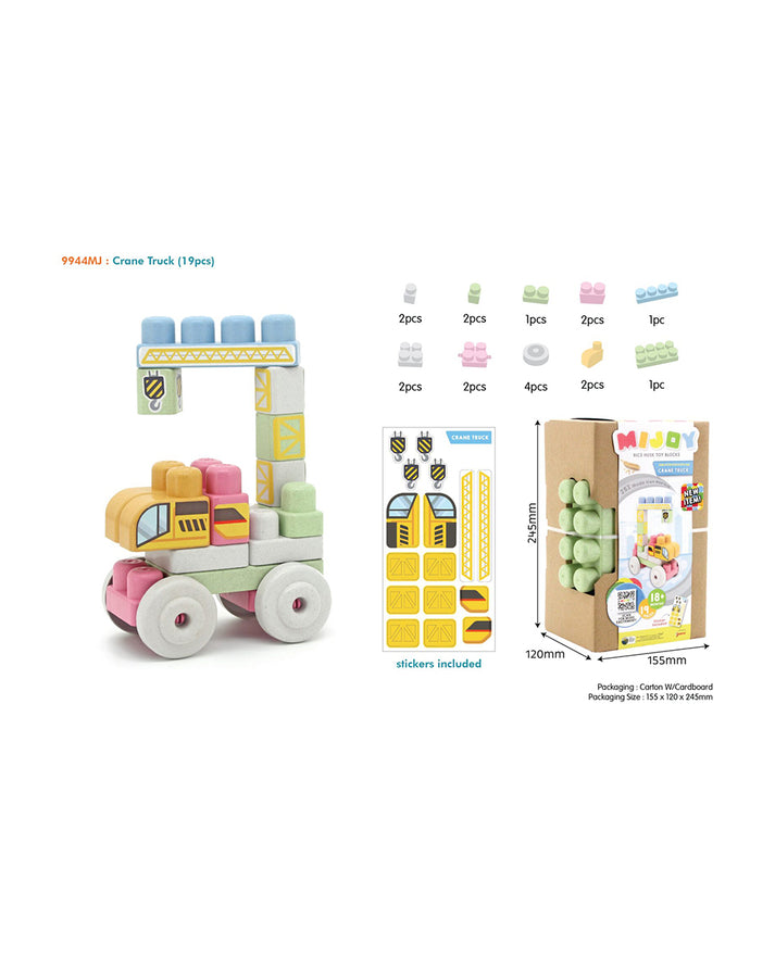 Sunta MiJoy Rice Husk Crane Truck Building Blocks 19 Pieces 18M+