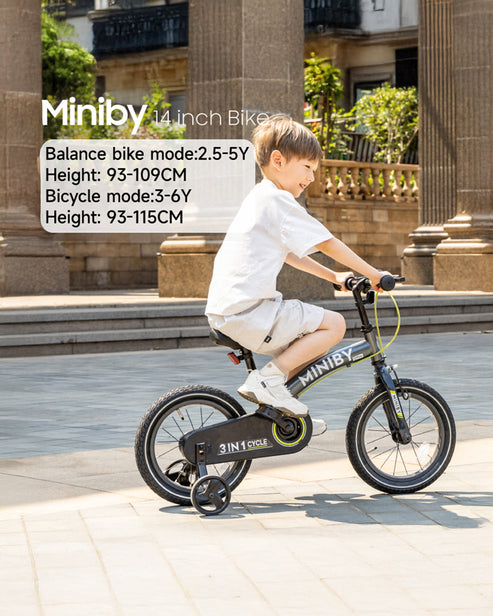 QPlay Miniby 3-in-1 Kids Bike 14 Inch Green