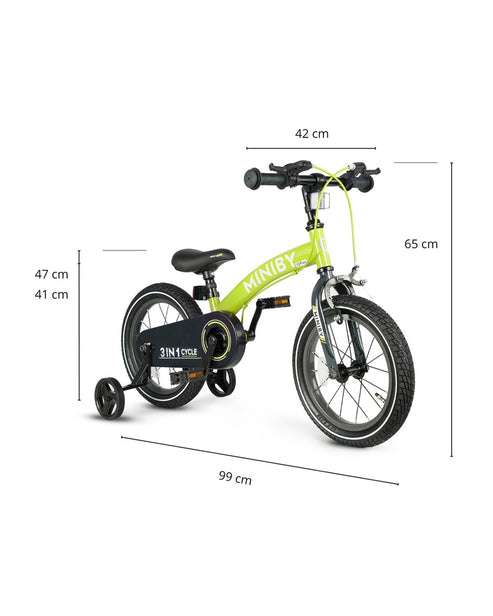 QPlay Miniby 3-in-1 Kids Bike 14 Inch Green