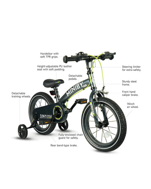 QPlay Miniby 3-in-1 Kids Bike 14 Inch Green