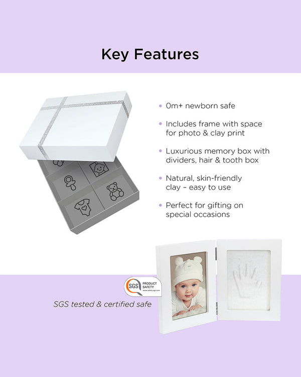 Dooky Gift Set Handprint Double Frame And Memory Box - White