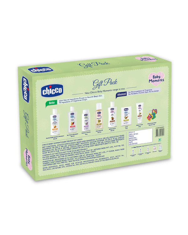 Chicco Baby Delight Green New Born Gift Set-Pack Of 8-Gift For Baby Shower & Baby Birthday - Green