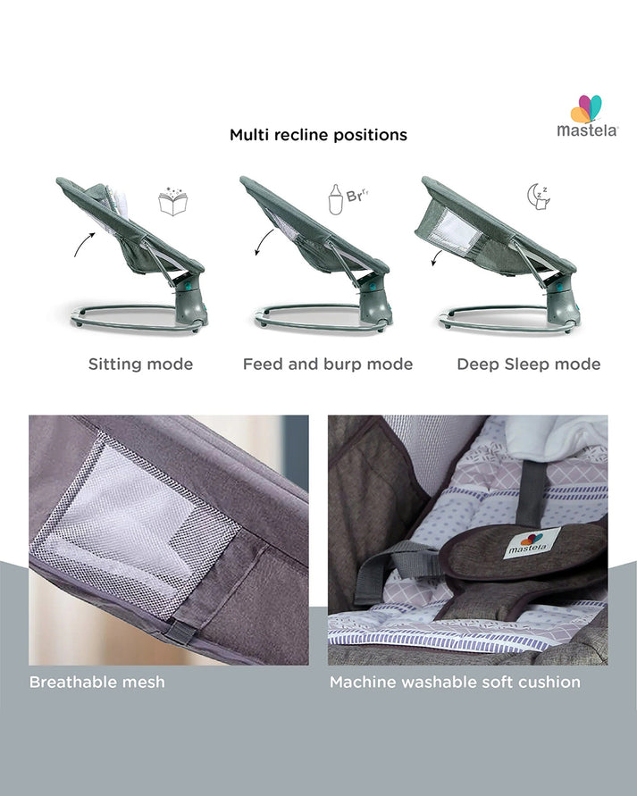 Mastela 3-in-1 Deluxe Multi-Functional Bassinet & Swing 0-36 Months Grey