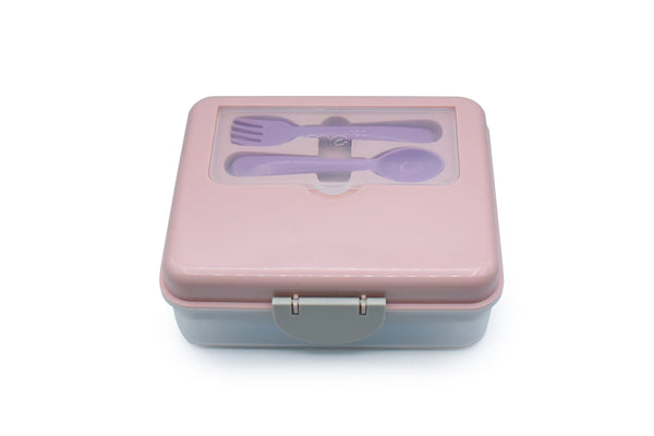 Melii Two - Tier Bento With Utensils Pink Purple Grey 6 Compartments