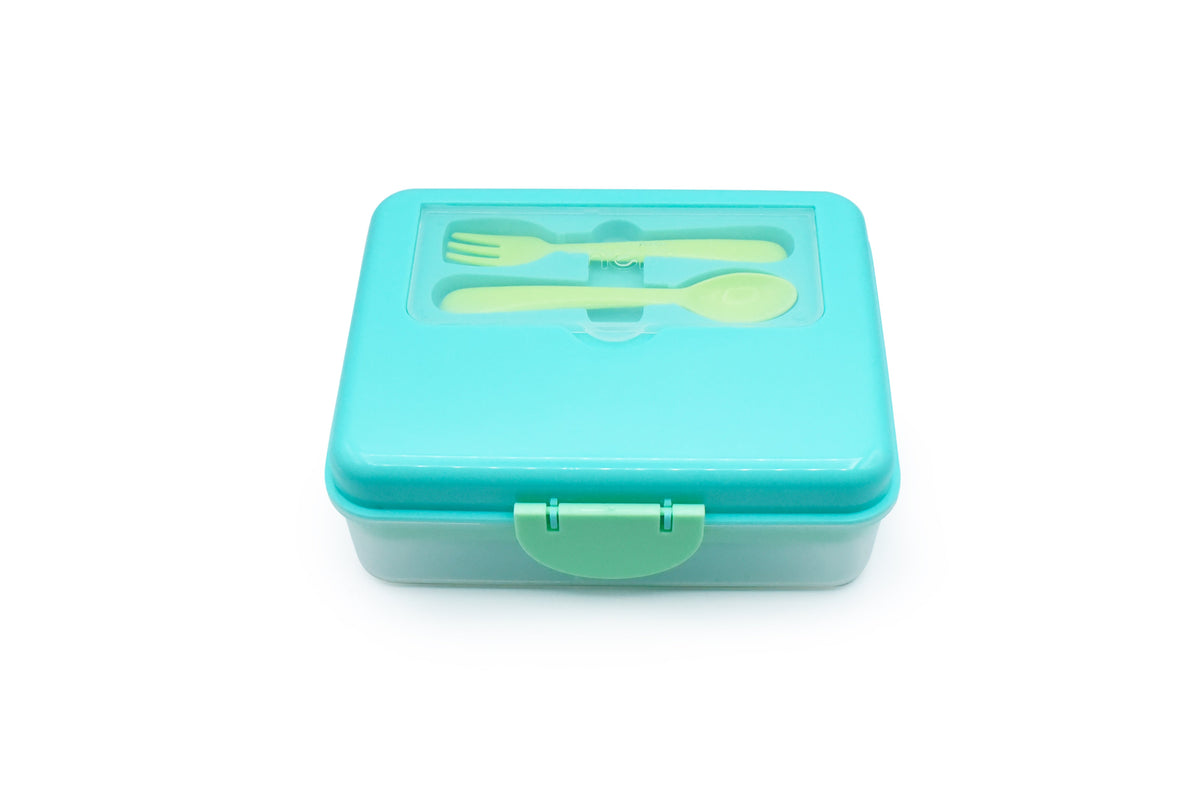 Melii Two - Tier Bento With Utensils Blue Mint Lime 6 Compartments