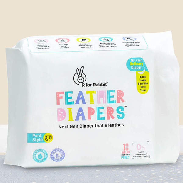 R For Rabbit Feather Diapers - Extrs Small Size Pant Style (<5 Kgs) - Pack Of 22