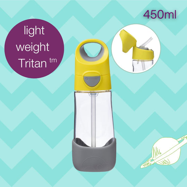 B Box Tritan Straw Drink Bottle 450Ml - Lemon Sherbet Yellow Grey
