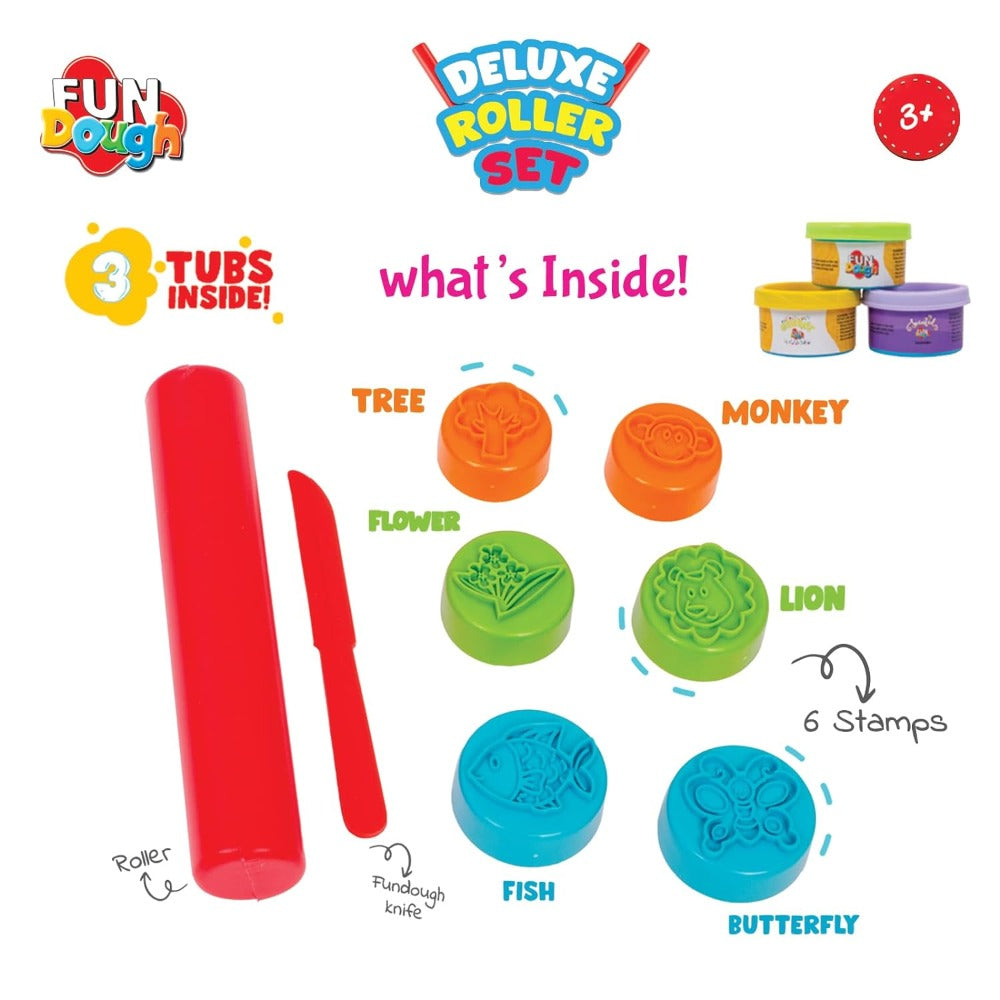 Dough Playset Funskool Fundough Deluxe Roller Set 3 Tubs 3Y+ – Multicolour