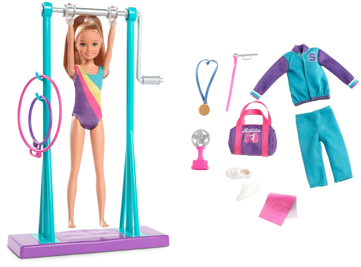 Barbie Team Stacie Gymnastics Doll & Playset with Spinning Bar – GBK59