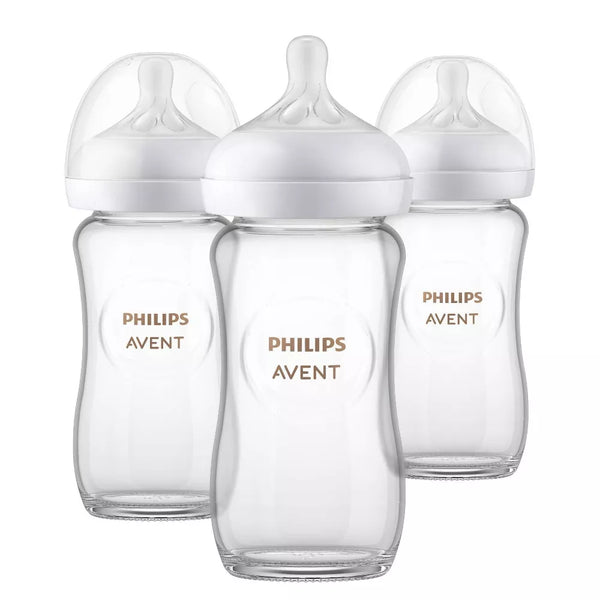 Philips Avent Glass Feeding Bottle With Natural Response Nipple 8Oz 240Ml (Pack Of 3)