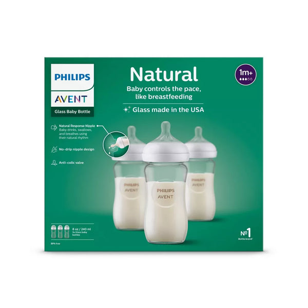 Philips Avent Glass Feeding Bottle With Natural Response Nipple 8Oz 240Ml (Pack Of 3)