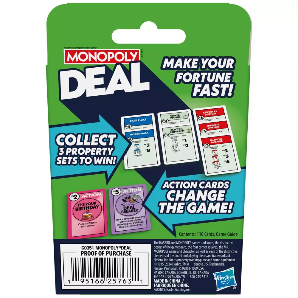Hasbro Gaming Monopoly Deal 110-Card 2–5 Players 8Y+ – Multicolor