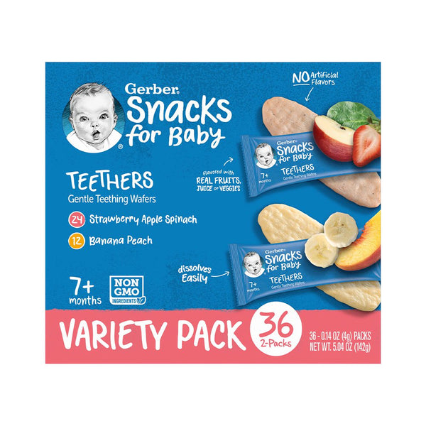 Gerber Teethers Variety Pack Baby Snacks – Strawberry Apple Spinach & Banana Peach – 36 Pieces