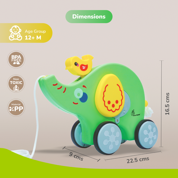 R For Rabbit Orapple Trunky Fun & Safe Musical Pull-Along Toy Green Yellow 12M+